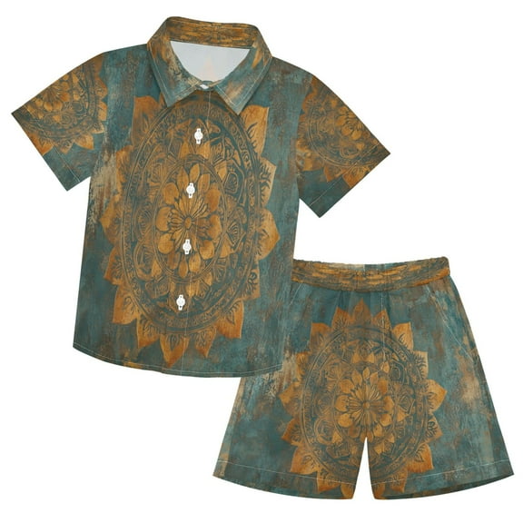 YAZAOO Button-Down Shirts Summer Shorts Sets Fashion Mandala Pattern Pattern Casual Set