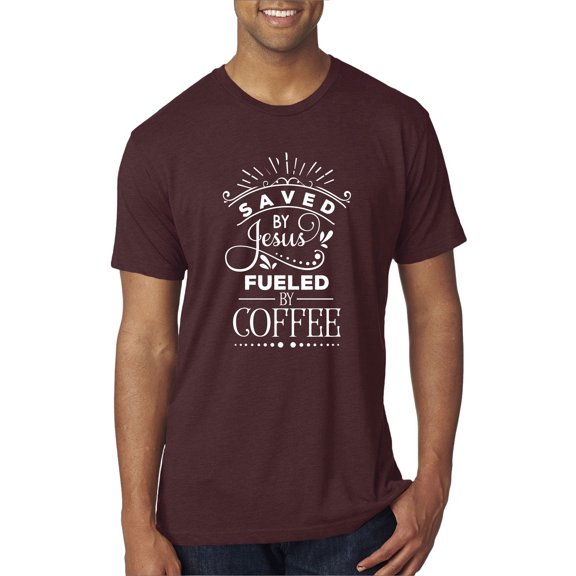 Wild Bobby Saved By Jesus Fueled By Coffee Inspirational/Christian Men Premium Tri Blend Tee, Cardinal, Small