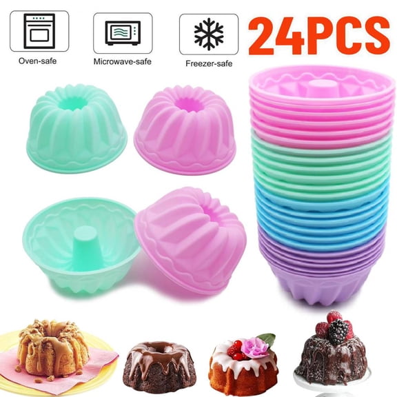 24 Pack Silicone Baking Cups Pumpkin Reusable Nonstick Cupcake Liners Food Grade BPA Free Multicolor Mini Cake Molds