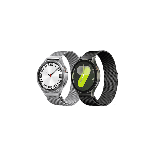 2 Correas De 20mm Para Relojes Smartwatch Acero Milanesa Ancho De La Correa 20 Mm Color Negro/plata