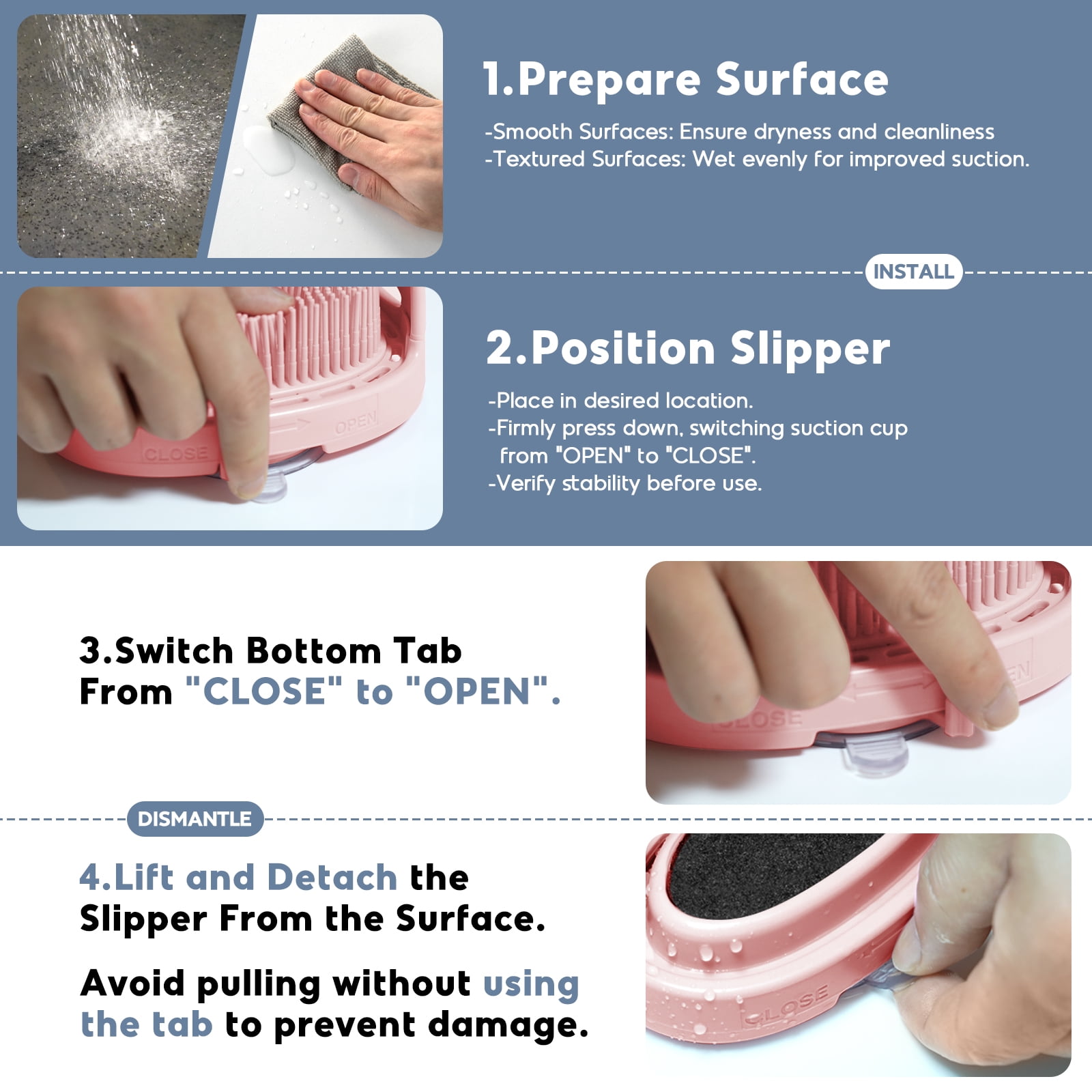 Aukfa Shower Foot Scrubber, Non-Slip Foot Washer Care for Exfoliating Cleaning, Pink, 1 Pcs