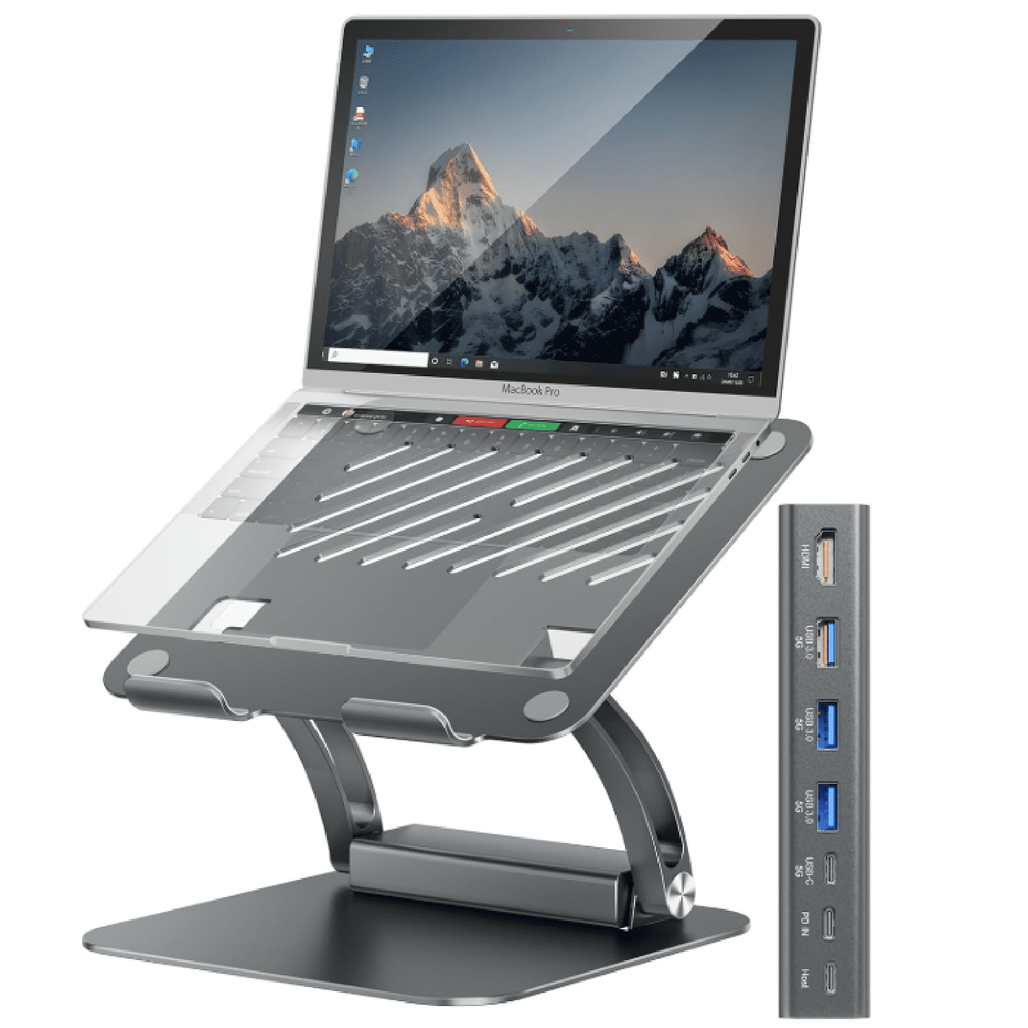 3 USB Ports, Ergonomic Laptop Holder Docking Station for 10-17" Laptops, MacBook & More - Gray