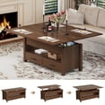 thumbnail image 4 of Table Basse Moderne à Plateau Relevable - Table Convertible Multifonctionnelle avec Tiroirs et Rangement Caché, Réglable en Hauteur de Salle à Manger, Parfaite pour le Salon Ou les Petits Espaces, Bois de Noyer (Variante Orme T-18), 4 of 7