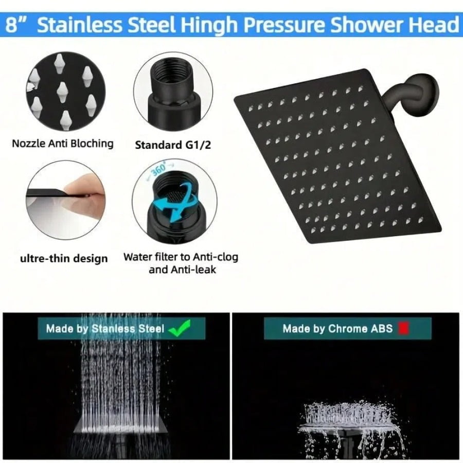 Shower Head with Hose, 8'' High Pressure Rain Shower Head, Handheld Shower Head Combo with 11'' Extension Arm, 2+1 Spray Settings Adjustable Shower Head with Holder, Height/Angle Adjustable