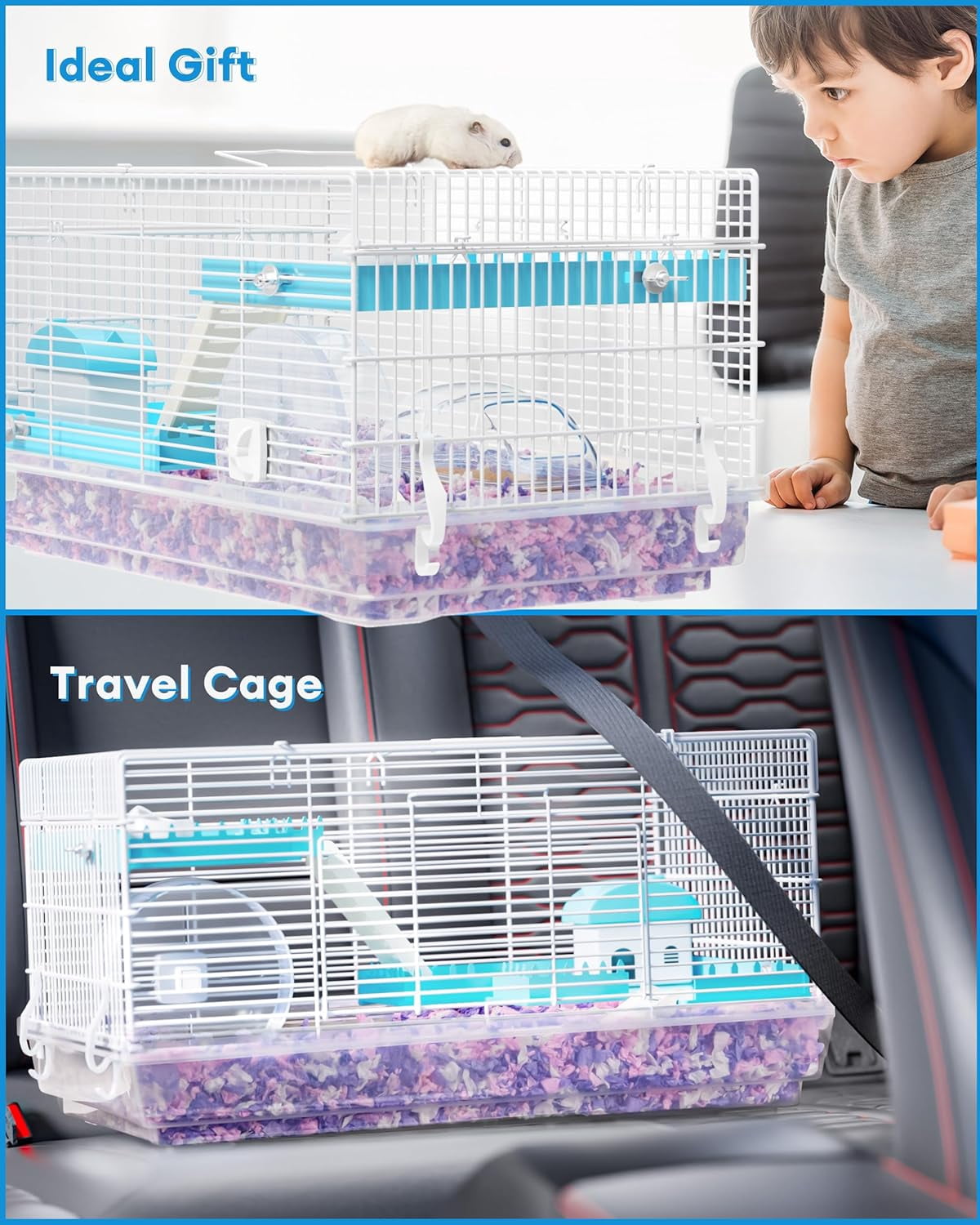 3 Levels Small Hamster Cage with Accessories, 8-in-1 Small Animal House for Dwarf Hamsters, Mice, Gerbils (18.5"x11.8"x11.8")