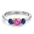 thumbnail image 3 of Gem Stone King 925 Silver and 10K Yellow Gold Pink Created Sapphire and Blue Created Sapphire Engagement Ring for Women | 1.05 Cttw | Round 5MM | Gemstone September Birthstone | Size 7, 3 of 6