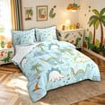 thumbnail image 2 of meiyoeat Cartoon Dino Twin Bedding for Kids, Tropical Spinosaurus Wildlife Bedding Comforter Set, Sky Blue, Reversible, 7pcs, 2 of 6