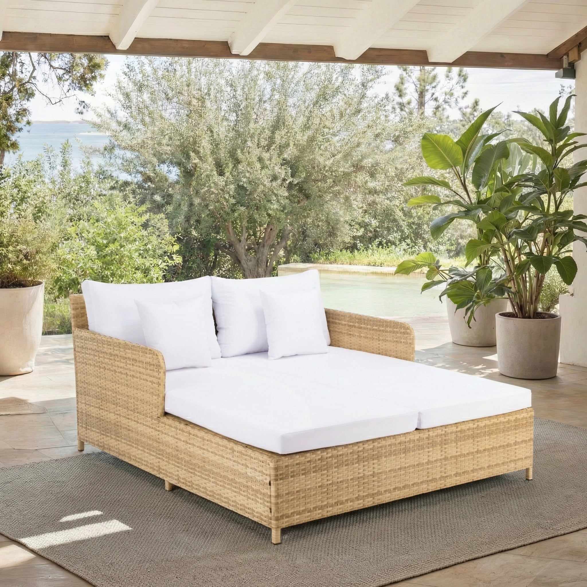 SAFAVIEH Cadeo Outdoor Patio Daybed, Natural/White