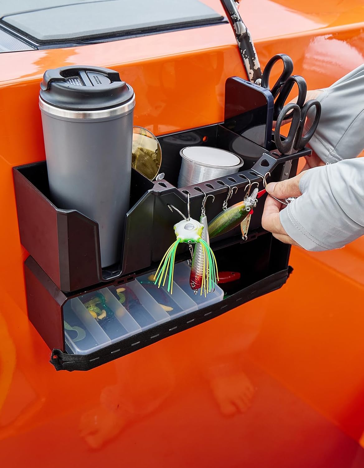 Upgraded Boat Cup Holder Marine Caddy Organizer w/ Flexible Groove Universal Fishing Accessories Fit for Bass Boat Kayak Pontoon Jon Boat