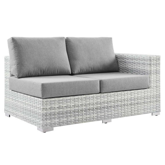 Lounge Loveseat Sofa, Rattan, Wicker, Grey Gray, Modern Contemporary Urban Design, Outdoor Patio Balcony Cafe Bistro Garden Furniture Hotel Hospitality