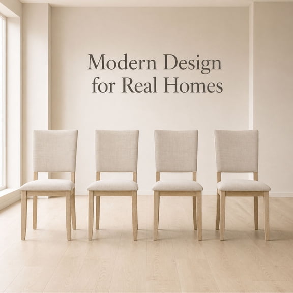 GOMYHOME Upholstered Dining Chairs Set of 4, Beige Linen Fabric with Solid Wood Legs