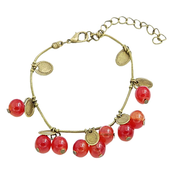Milisten Cherry Shaped Bracelet Vintage Alloy Bangle Fashin Wrist Chain Wrist Decoration Red