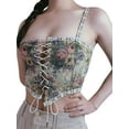 thumbnail image 5 of Women Vintage Floral Print Vest Sexy Bodycon Boat Neck Jacquard Camisole Flounce Irregular Suspender Corset, 5 of 10