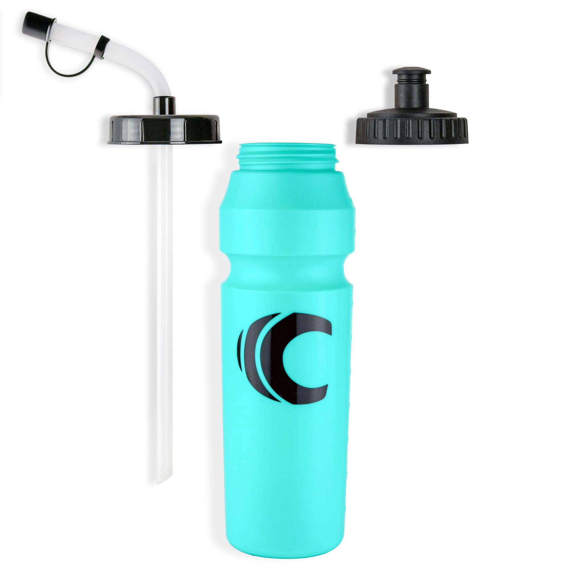 Cannon Sports 1 Liter Sports Water Bottle, BPA-Free, 34 Oz Capacity, Large Mouth, 2 lids (Straw and Squeeze), Great For Helmet Sports Such As Hockey, Lacrosse, Football, Boxing (6 Pack) (Aqua)