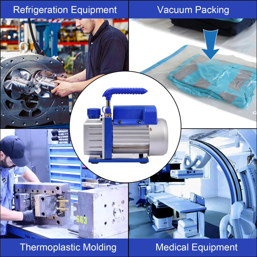 Blue 4 CFM Rotary Vane Pump | 110V AC Vacuum System w/1/4" Port | Refrigeration Service Equipment