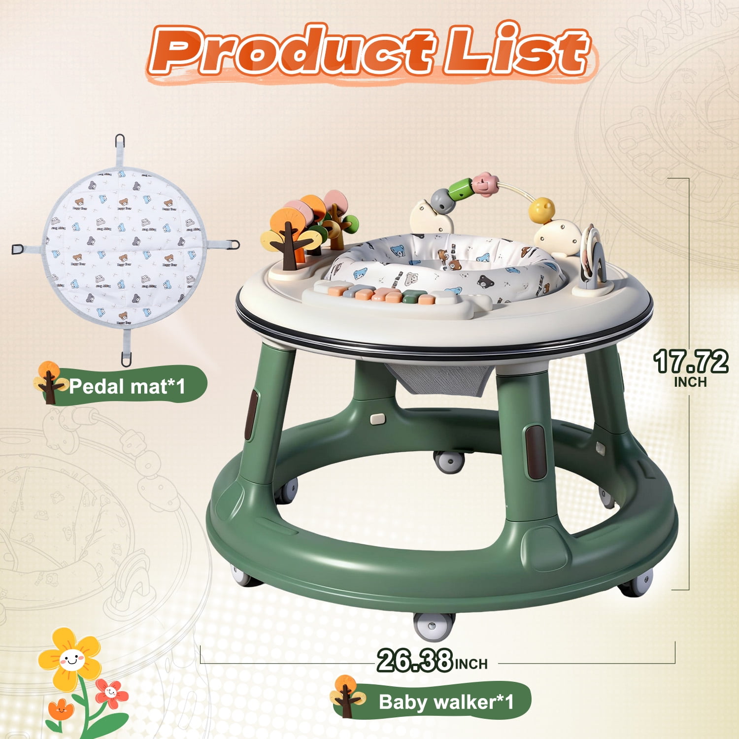 WonderStone 3 in 1 Baby Walker, Push Walker with 360° Swivel Seat, Music & Light Toys, Baby Bouncer, Baby Activity Center for Boy Girl 6-18 Months (Green)