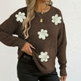thumbnail image 5 of NTACZA Womens Plus Size Sweaters Floral Brown Crewneck Sweaters Cozy Pullover Long Sleeve Knit Shirt Jumper for Women L, 5 of 6