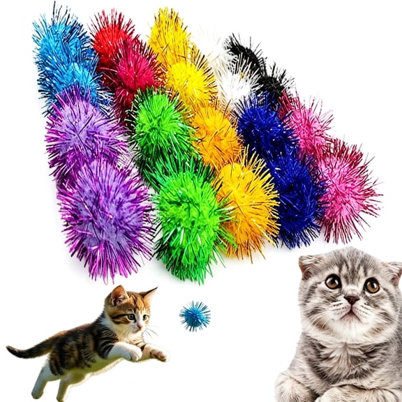 Puff Balls for Cats, 1 Inch Glitter Cat Toys, Soft Interactive Cat Pom Pom Balls for Indoor Play and Crafts