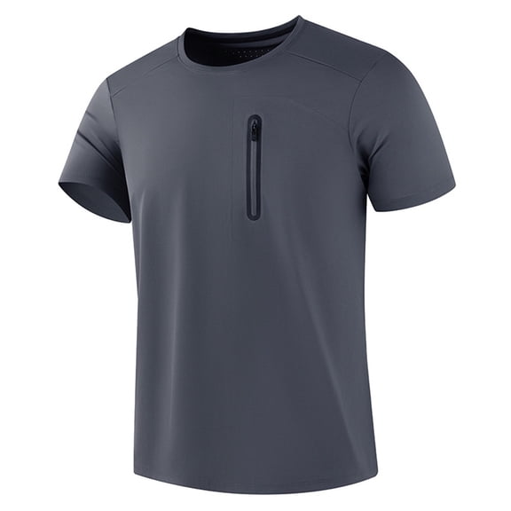 Fwqbns Men's Solid Color Short Sleeve Casual Pullover Top with Zippered Pocket, Comfortable Polyester Fabric for Outdoor and Daily Wear
