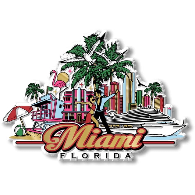 Imán Classic Magnets Miami City 11 x 8 cm de goma 3D