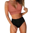 thumbnail image 2 of Antinious Women Period Solid V-Neck Rear Short Bottom Built In Cup Wireless Balanced Stylish 2 Piece Bikinis Set, 2 of 5