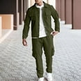 thumbnail image 2 of MOJOGO Casual 2 Piece Outfits Set for Men Solid Long Sleeve Button Down Shirts Cargo Pants Matching Suits for Sport & Daily Wear Olive Green L, 2 of 5