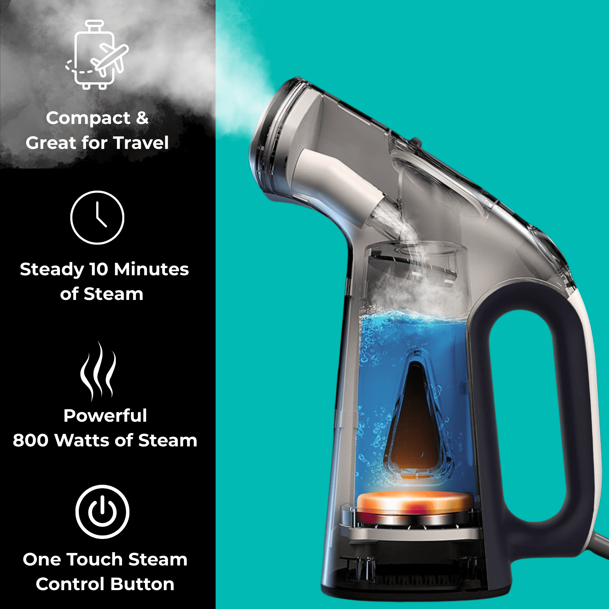 True & Tidy Portable Vertical Fabric Steamer for Home and Travel, Black