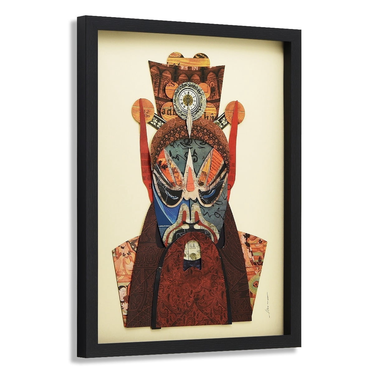 Empire Art Direct Beijing Opera Mask #2 Dimensional Collage Framed Graphic Art Under Glass Wall Art, 25" x 19" x 1.4", Ready to Hang