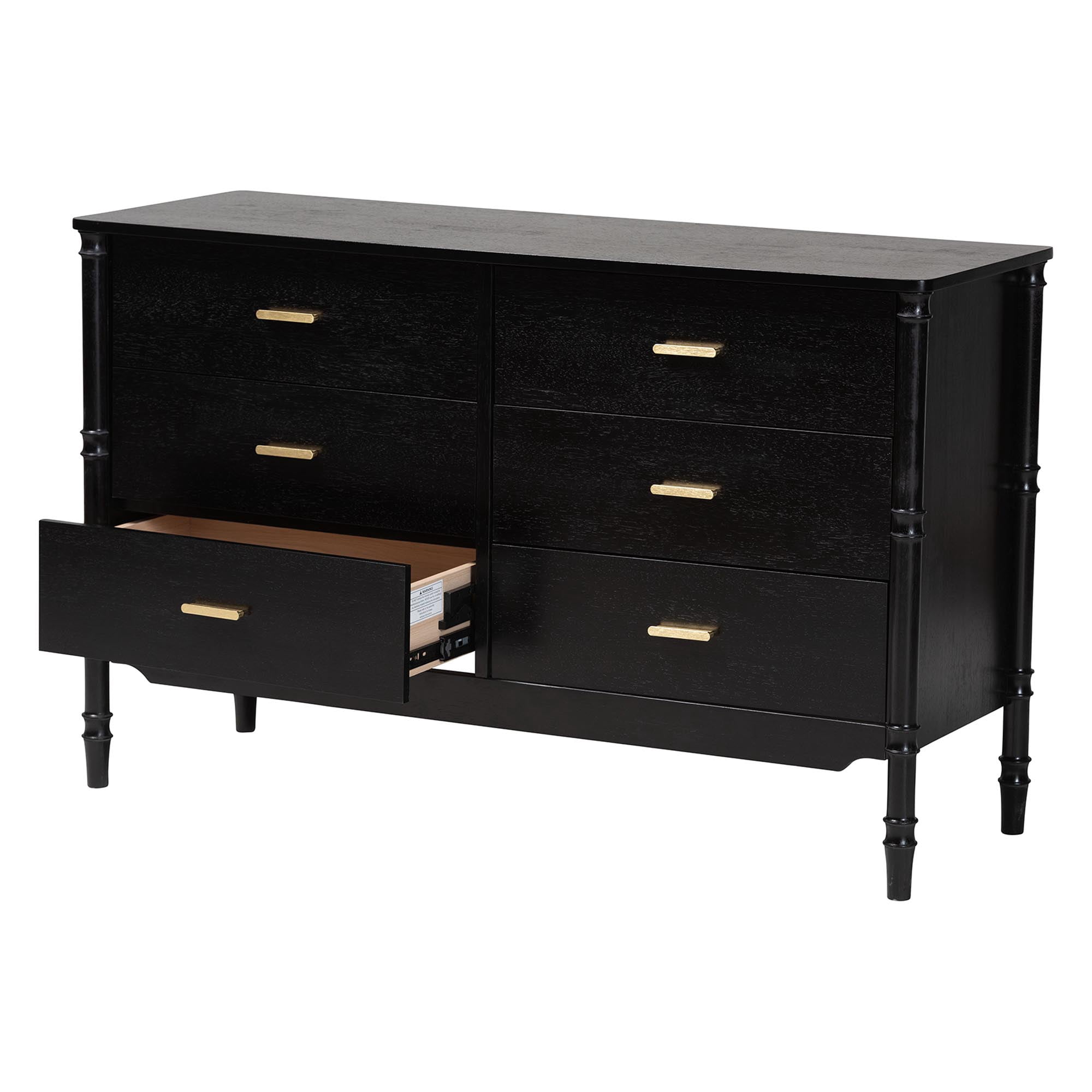 Baxton Studio Marisela Mid-Century Dresser, 6-Drawer, Black