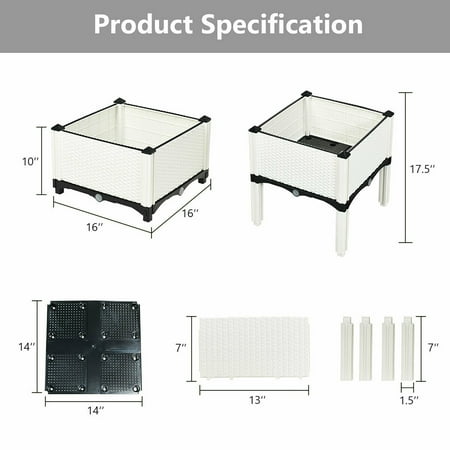 Costway Set of 4 Raised Garden Bed Elevated Flower Vegetable Herb Grow Planter Box - White