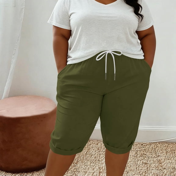 Women's Plus Size High Waist Loose Shorts with Pockets Casual 100% Cotton