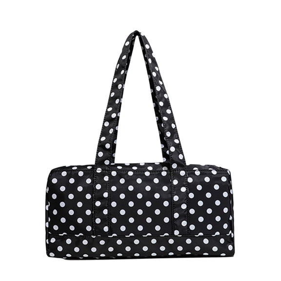 HUISZJ Polka Dot Shoulder Bag, Women Nylon Retro Shoulder Bag, Large Capacity Zipper Travel Duffle Bag for Shopping Work Travel (Black)