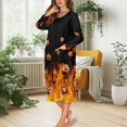 thumbnail image 3 of Xoenoiee Pumpkin Fire Print Women Zipper Robes Full Length Nightgown Bathrobe Halloween Lightweight House Coat with Pockets Long Sleeves Loungewear, M, 3 of 7