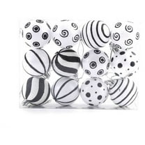 JeashCHAT 12 Pcs Black White Christmas Ball Ornaments Set, 2.4 Inch Stripe Dots Swirl Hanging Balls Christmas Tree Decorations for Xmas Party Home Decor