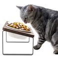 thumbnail image 1 of Cuencos para gatos Sunhoo de cerámica elevados con soporte de madera de 14 cm de ancho, 1 of 6