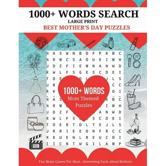 1000  Words Search - Best Mother's Day Puzzles: Fun Brain Games For Mom - Interesting Facts About Mother, (Paperback)