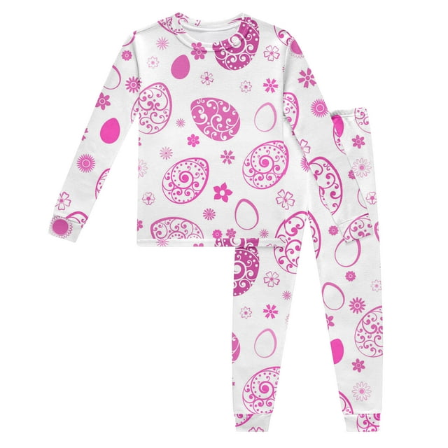 Pyjamas pour Bébés Garçons Filles Manches Longues Imprimé Lapin et Œufs Ensemble 2 Pcs Violet 3 Ans-4 Ans
