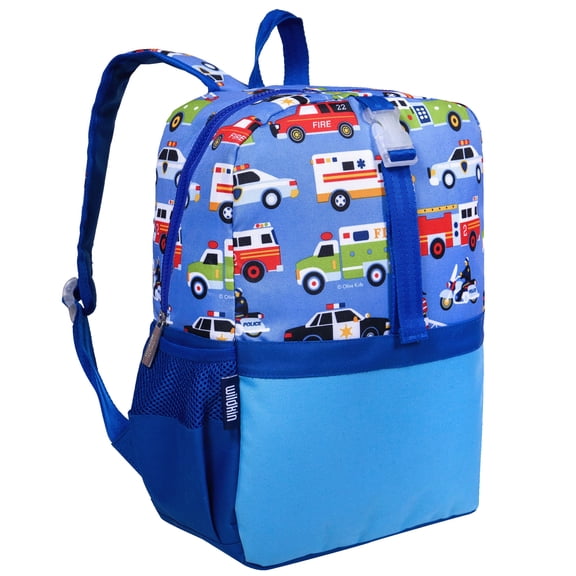 Wildkin Heroes School Backpack in Blue for Boys, Features Front strap for attaching Wildkin's Clip-in Lunchbox or other gear, Generously sized exterior front pocket