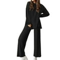 thumbnail image 2 of Annhoo 2 Piece Sets for Women Fall Crew Neck Side Slit Long Sleeve Tops and Wide Leg Pants Casual Solid Outfits, 2 of 9