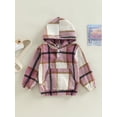 thumbnail image 2 of Franhais Kids Girls Hoodies Plaid Hooded Long Sleeve Buttons Sweatshirts Spring Autumn Pockets Tops, 2 of 7