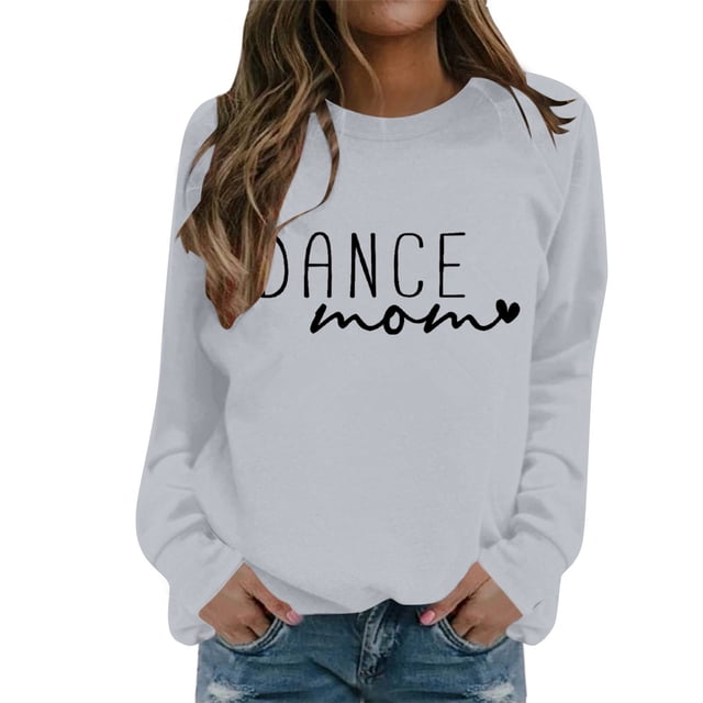 Chandails en Molleton pour Femmes Automne Danse Imprimé Maman Décontracté Col Rond Chandail en Molleton Manches Longues Basique Chandail Confortable Tenue de Détente Chandail de Sport Femme Gris L
