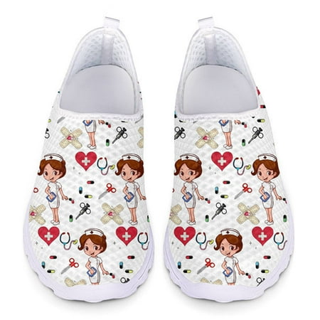 

Nurse Shoes Summer Flats Loafers Women Shoes Mesh Sneakers Woman Flats Cartoon Doctor Hospital Sketch Print Slip On Footwear