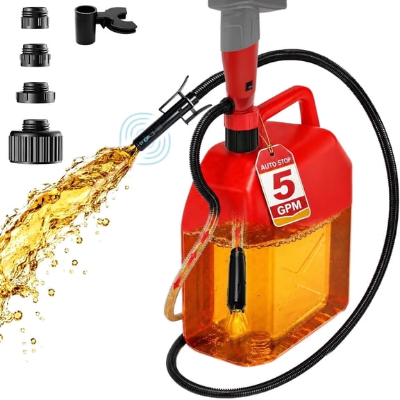 Fuel Transfer Pump for Milwaukee 12V Battery, 5GPM Auto-Stop with 51" Hose & 4 Adapters (Tool Only)