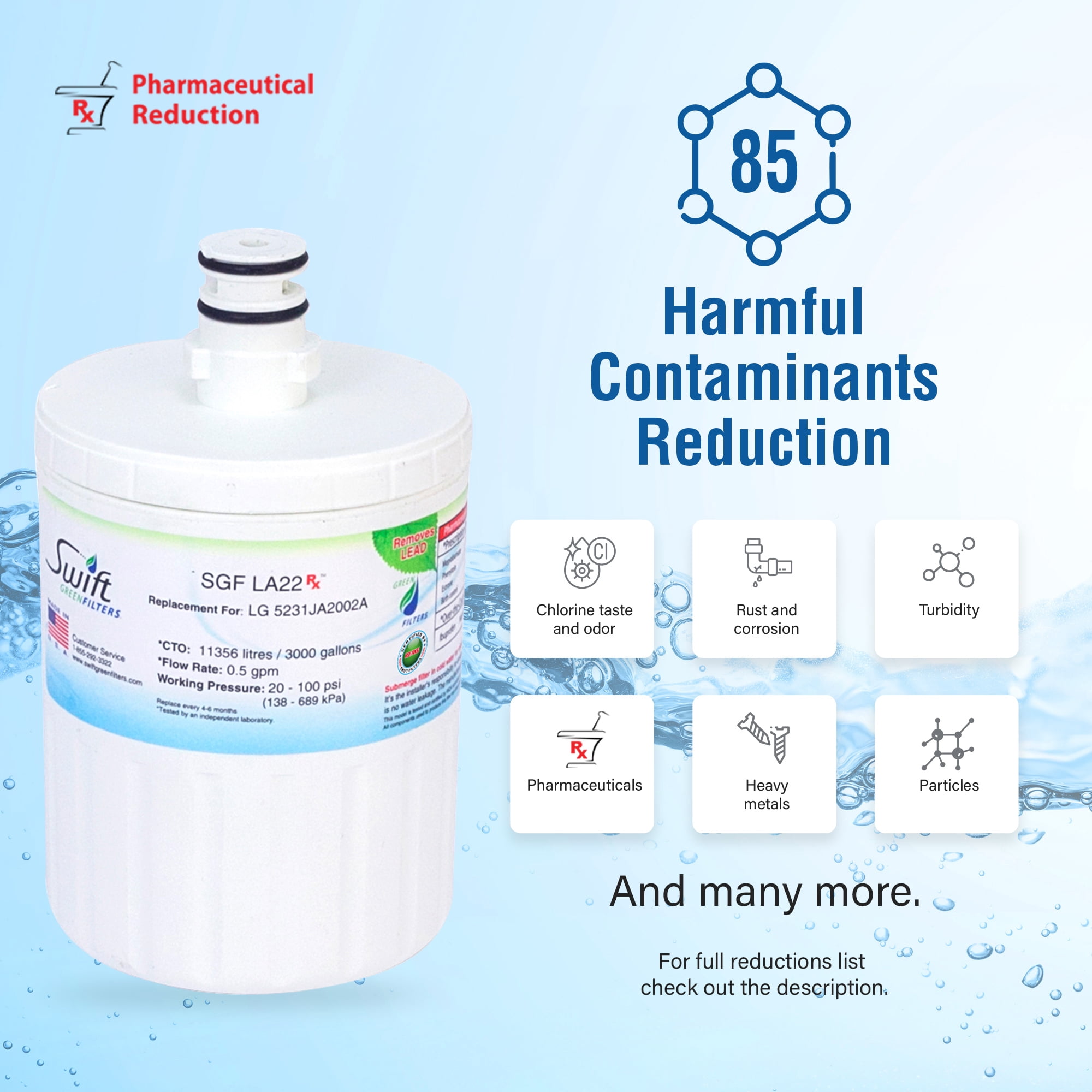Swift Green Filters SGF-LA22 Rx Compatible Refrigerator Water Filter for LT500P, 5231JA2002A(3 Pack)