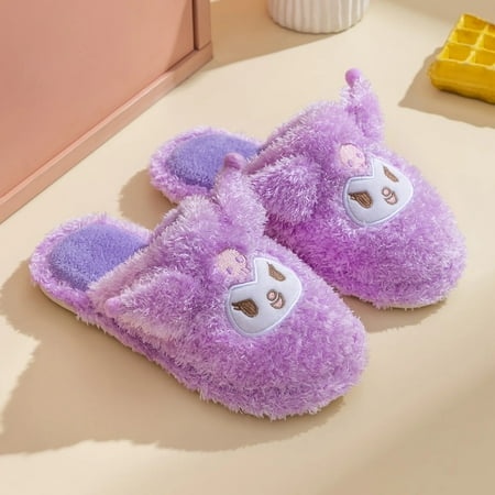 

Cartoon Sanrio Kuromi Plush Slippers Women Anti-slip Cotton Slippers Cinnamoroll My Melody Kitty Winter Thicken Warmth Shoes