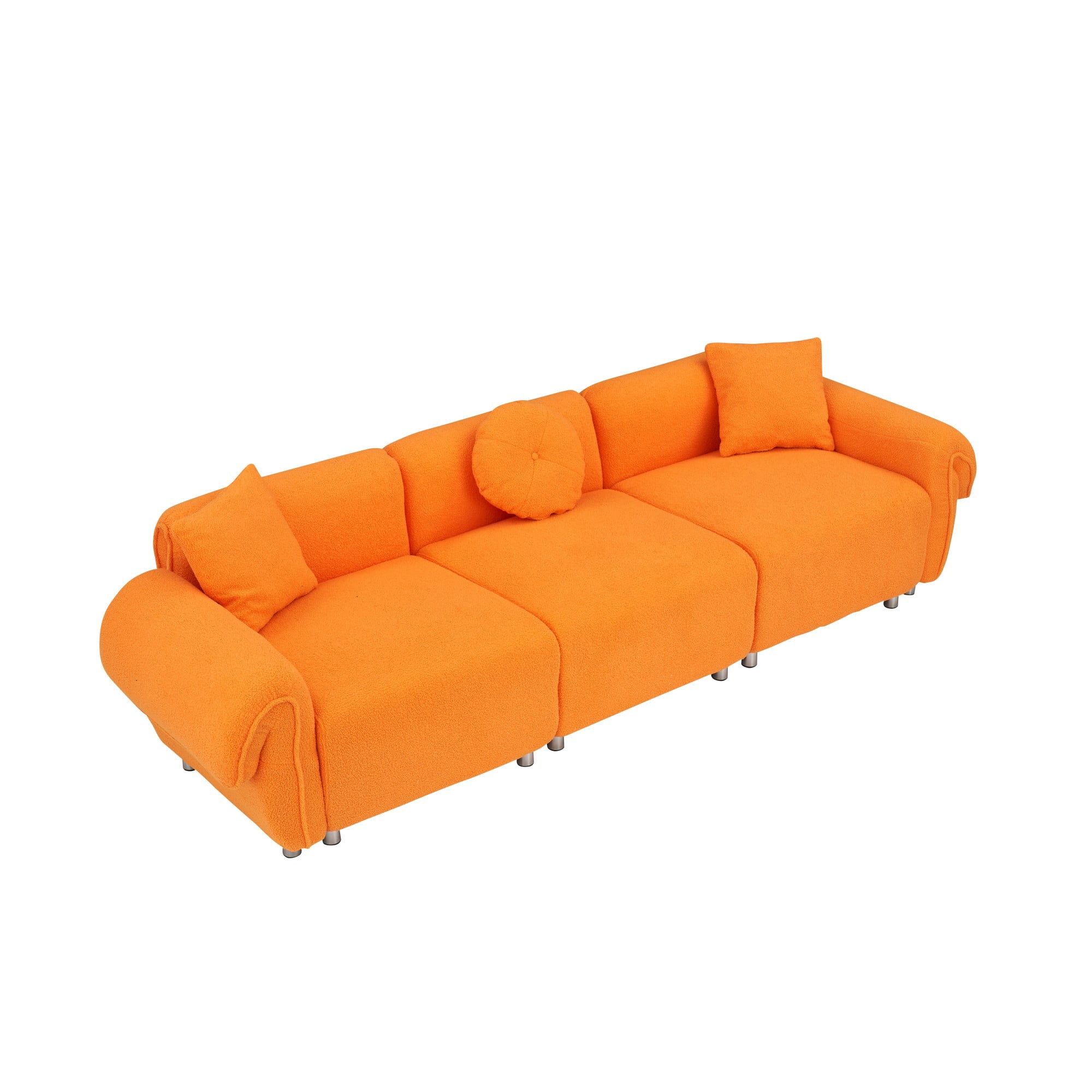 Sectional Sofa,3 Seat Sofa Couch Set with 3 Throw Pillows,112 inch Sofa Couch with Teddy Velvet Fabric for Living Room,Apartment,Orange