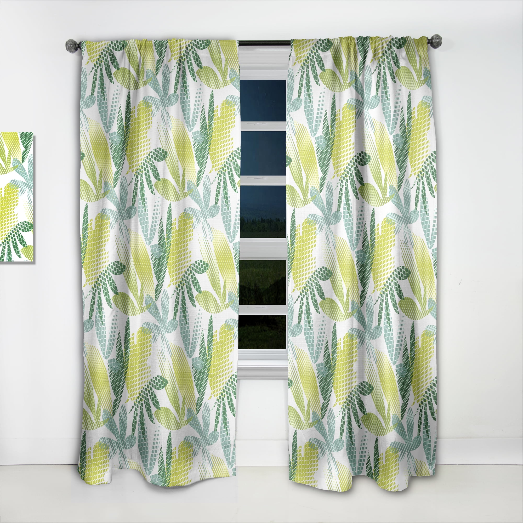 Designart 'Tropical Botanicals On White II' Mid-Century Modern Curtain Panel