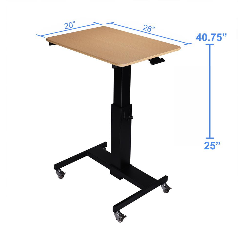 28" Stainless Steel Adjustable Mobile School Standing Desk in Natural Wood/Black
