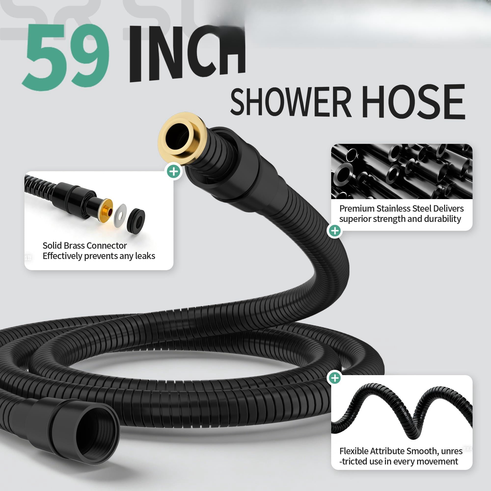 12 Inch Wide Rain Shower Head With Filtered Handheld Combo  High Rainfall 9 Spray Modes 9-inch Extension Arm Comes Filter Removes Chlorine(black)