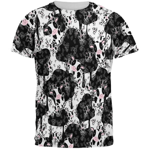 Cute Mad Cow Pattern All Over Mens T Shirt Multi SM